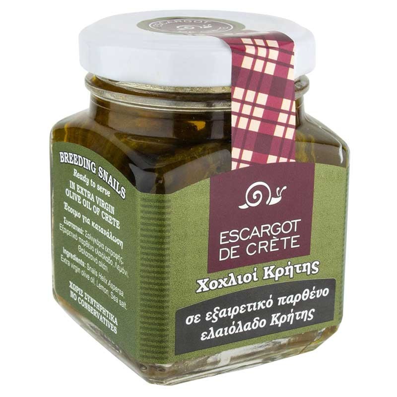 Snail fillets in Cretan olive oil (black label) 90 gr Snail fillets in Cretan olive oil (black label) 90 gr