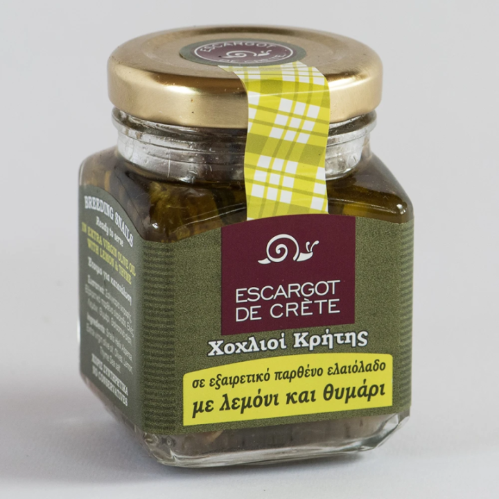 Snail fillets in Cretan olive oil with lemon and thyme (yellow label) 90 gr