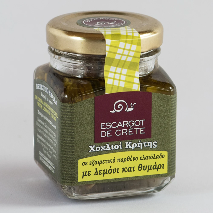 Snail fillets in Cretan olive oil with lemon and thyme (yellow label)